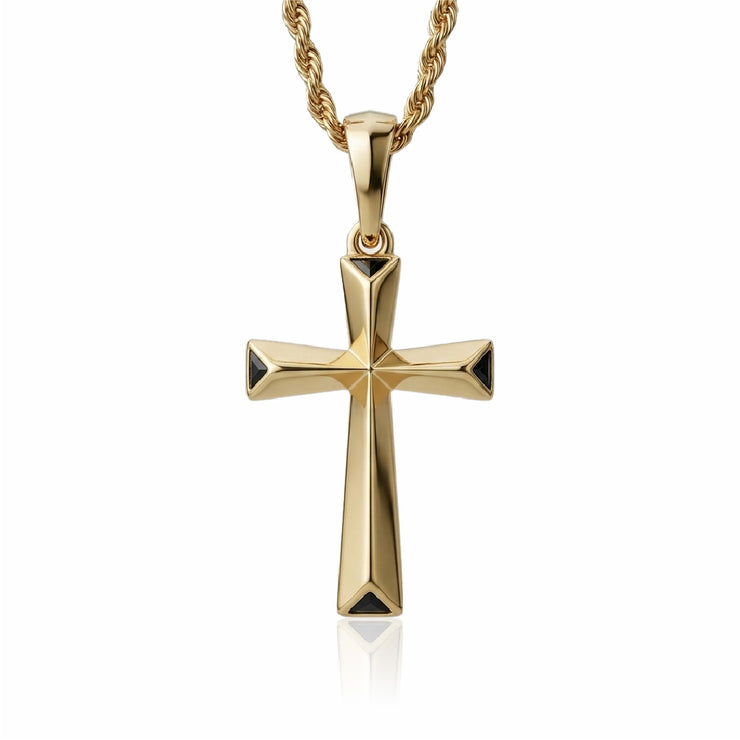 Dije cruz triángulos hombre oro laminado 18k con cadena trenzada dorada - joyería de lujo Brillo Encanto