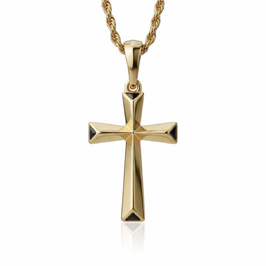 Dije cruz triángulos hombre oro laminado 18k con cadena trenzada dorada - joyería de lujo Brillo Encanto