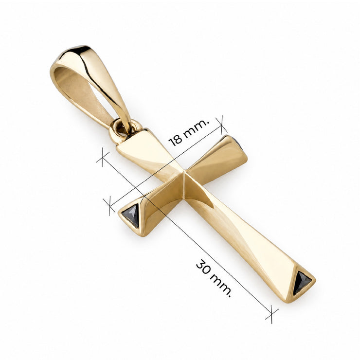 Dije cruz triángulos oro laminado 18k medidas 18x30mm con zirconia negra - tamaño real colgante hombre Brillo Encanto