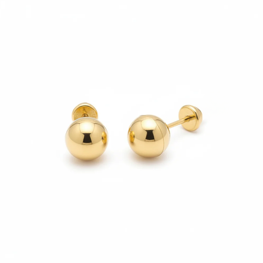 Aretes Topos Seguridad Niña O Mujer 8 MM Oro Laminado 18k