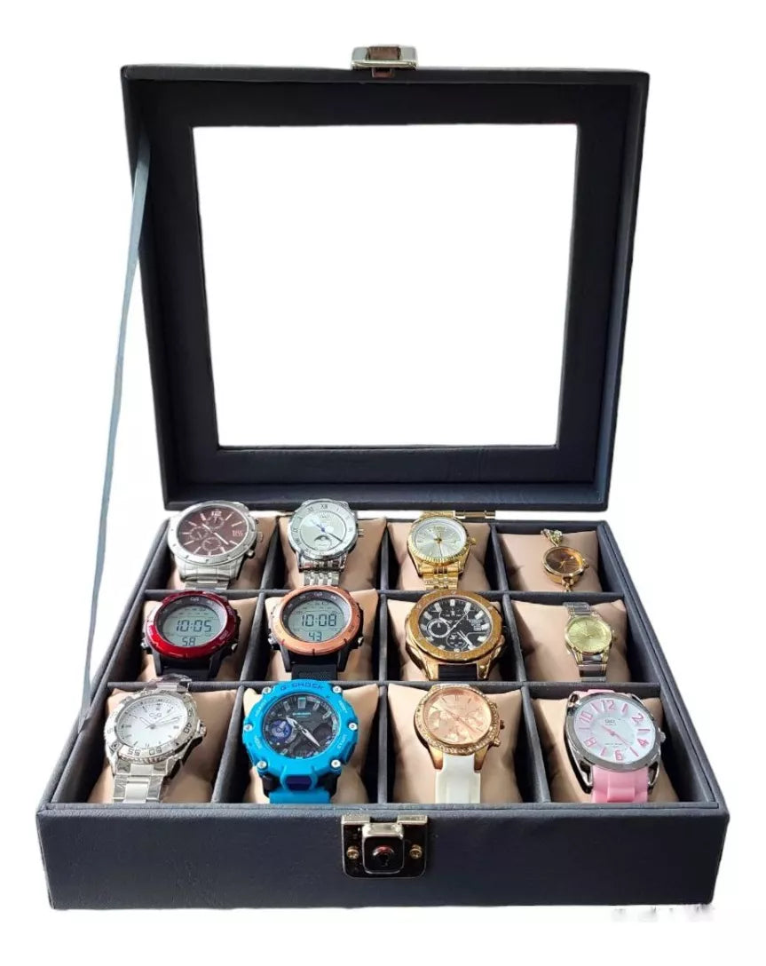 Estuche elegante gris para relojes de hombre y mujer