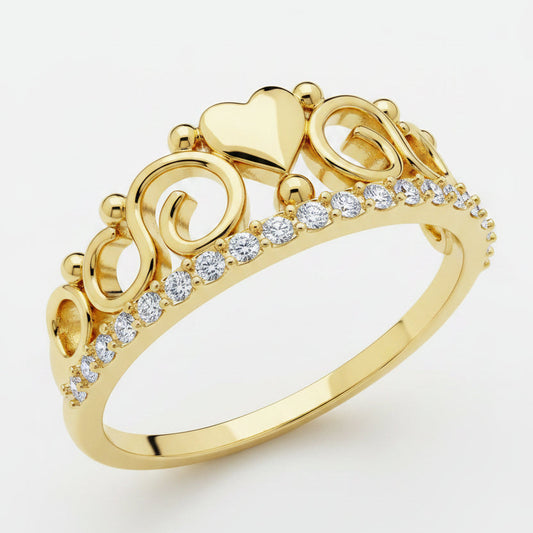 Anillo de 15 años corazón corona y circones en oro 18k - Brillo Encanto Villavicencio
