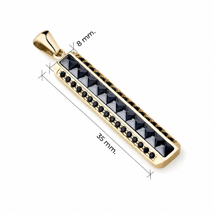 Medidas dije barra hombre oro laminado 18k 35x8mm con piedras negras - Brillo Encanto
