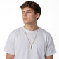 Modelo hombre joven con collar dije barra oro laminado 18k y piedras negras - joyería masculina Colombia