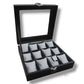 Organizador de relojes color negro con capacidad para 12 puestos y tapa transparente