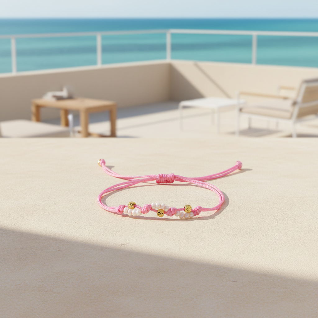 Pulsera de Oro 18K Rosa con 3 Balines Pequeños #3