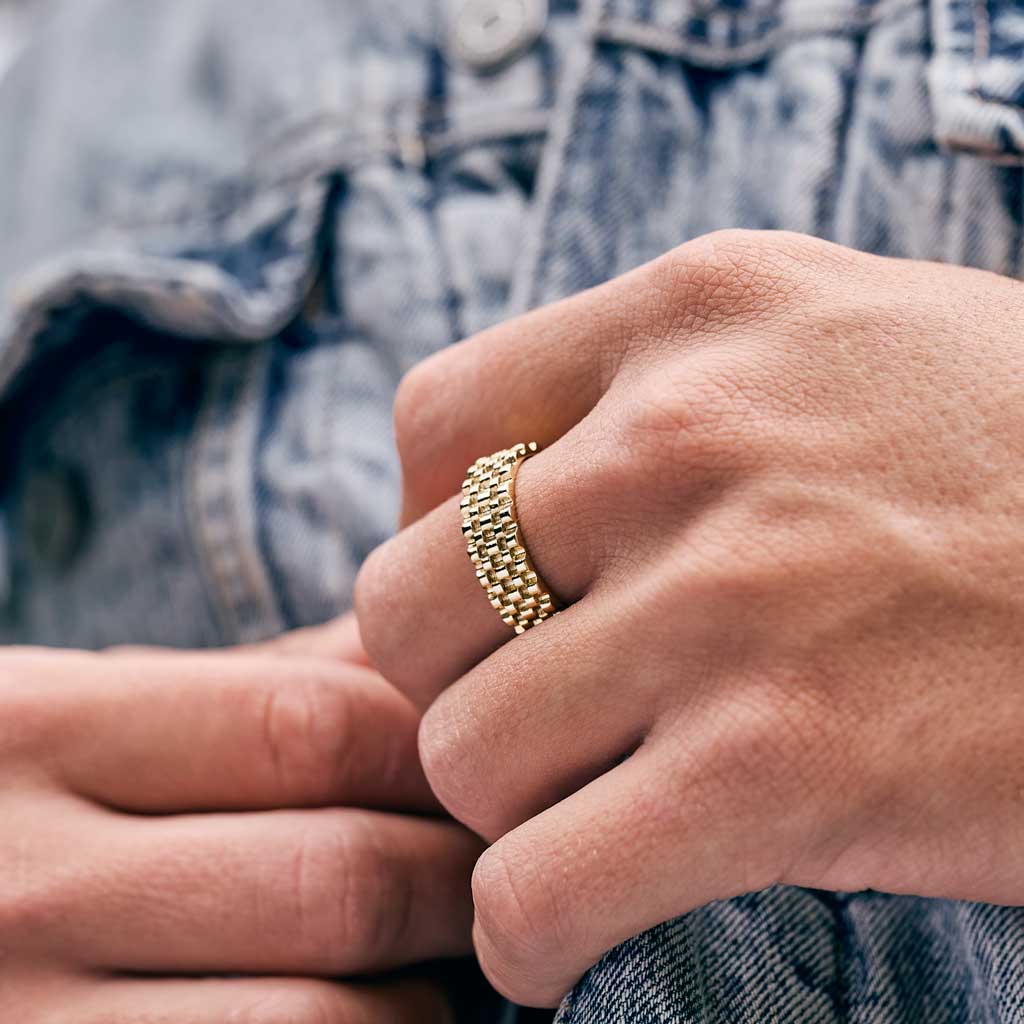 Anillo Hombre Oro laminado18K Texturas Brillo Encanto