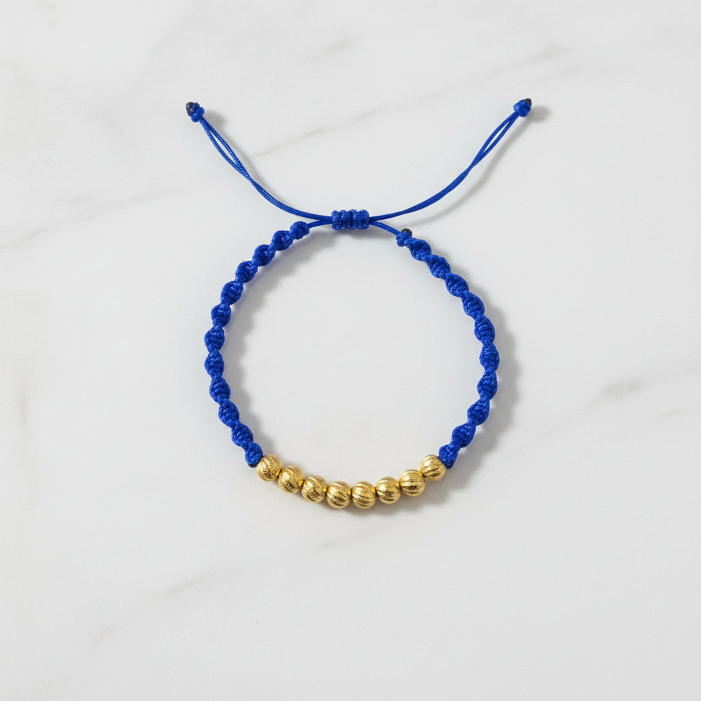 Pulsera azul Unisex Balines Diamantados de ORO 18K brillo encanto