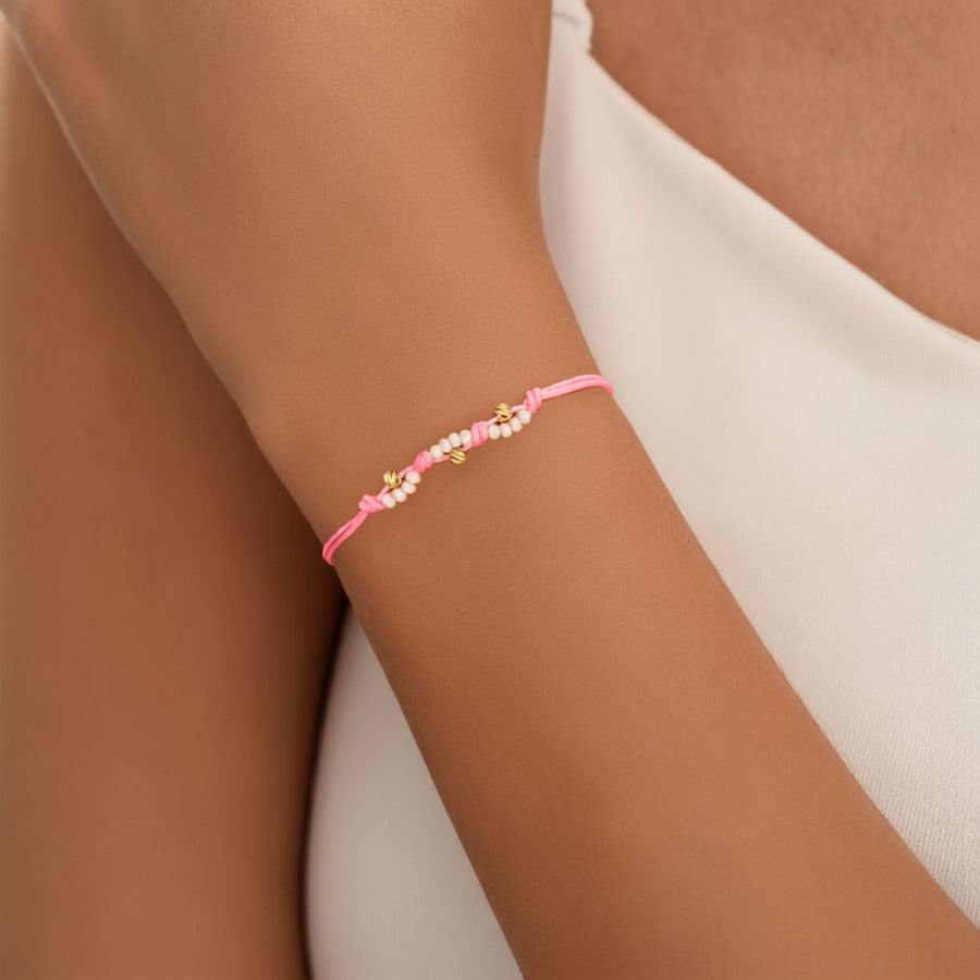 Pulsera de Oro 18K Rosa con 3 Balines Pequeños #3