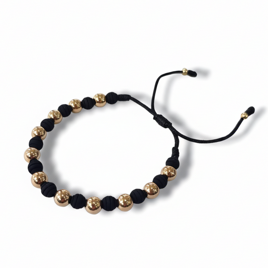 Pulsera esclava oro laminado 18K con balines y neopreno - Brillo Encanto