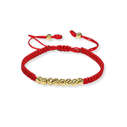 Pulsera hilo rojo balines oro 18K diamantados tamaño #5