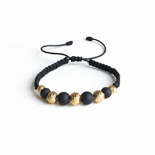 Pulsera para hombre tejida a mano en oro 18K con balines diamantados