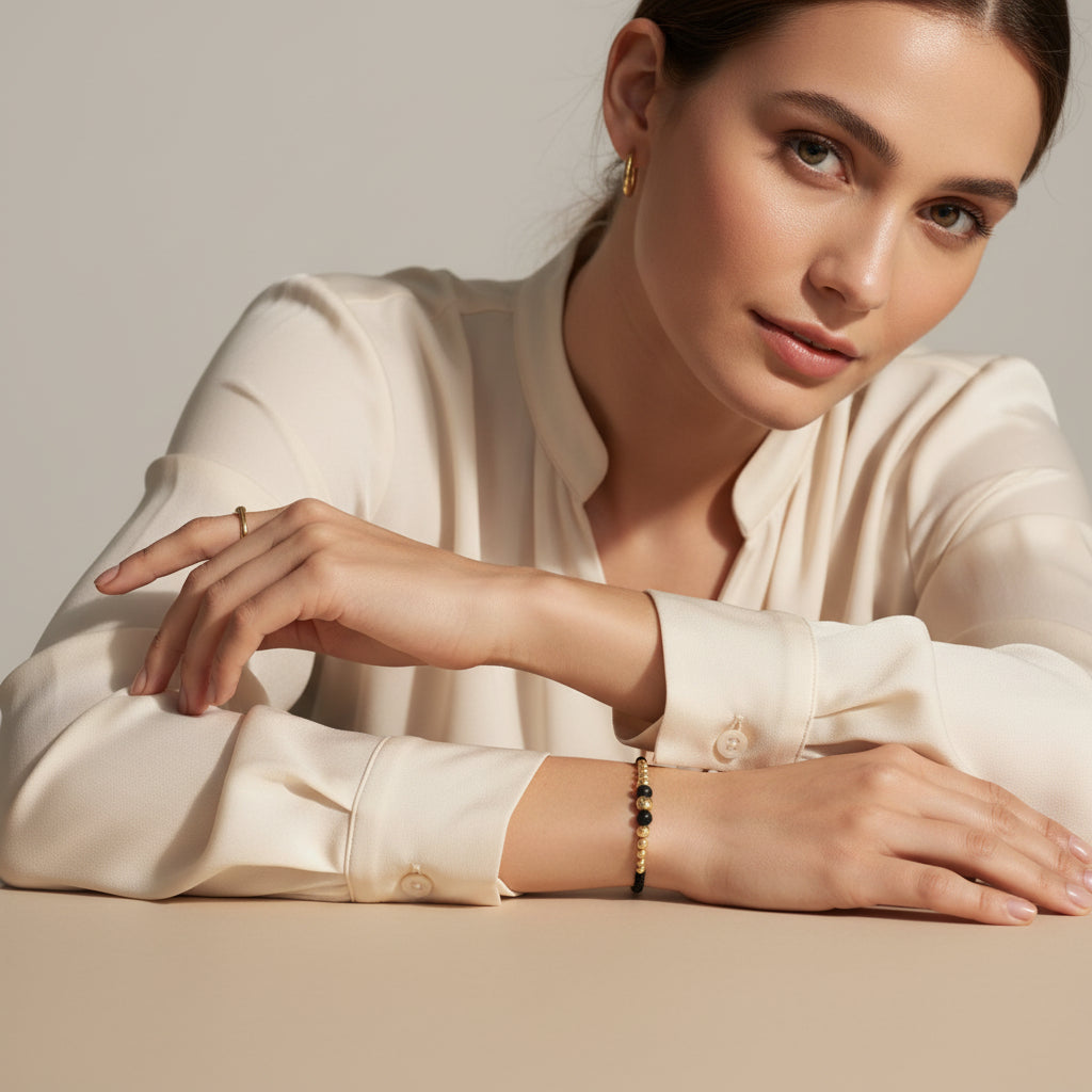 Pulsera de Mujer Oro 18K con Balines Diamantados – Elegancia Artesanal Hecha en Colombia