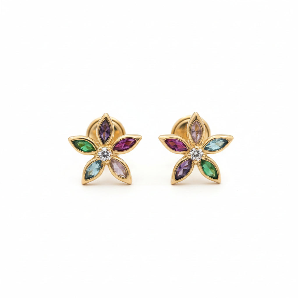 Aretes Topos Flor Oro Laminado 18K para Mujer | Brillo Encanto