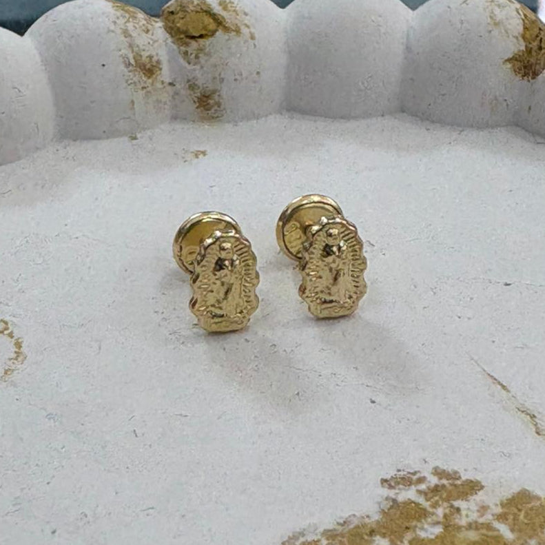 Aretes religiosos Virgen Guadalupe oro laminado 18K antialérgicos
