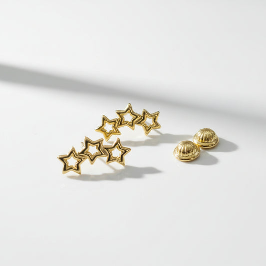 Aretes Pendientes Estrella Oro Laminado 18K | Garantía de por Vida