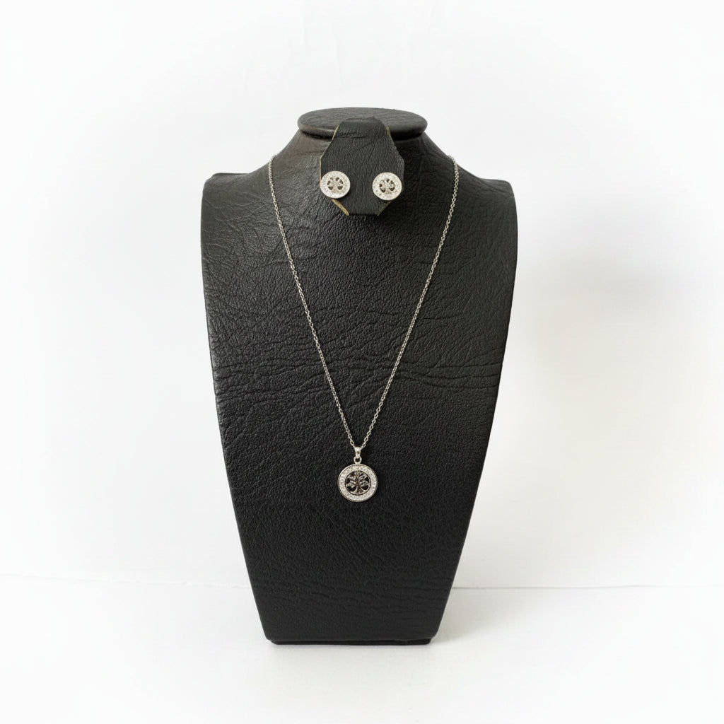 Set Árbol de la Vida en Plata 925 Italiana – Cadena, Dije y Aretes con Cristales | Brillo Encanto