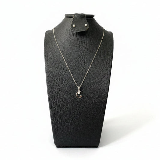 Set Luna & Perla Plata 925 Italiana – Cadena, Dije y Aretes