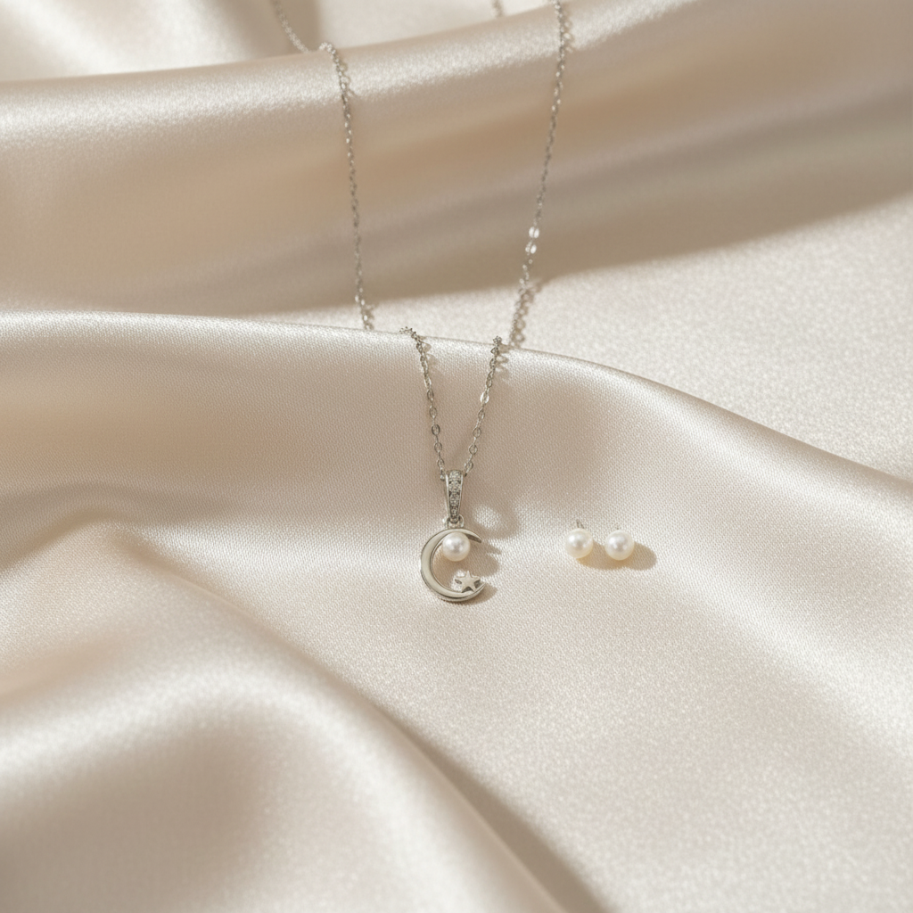 Aretes Plata 925 con Perla Natural – Set Luna Joyería Italiana