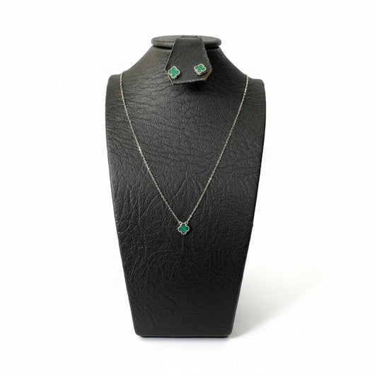Set Trébol Verde Plata 925 Italiana – Cadena, Dije y Aretes