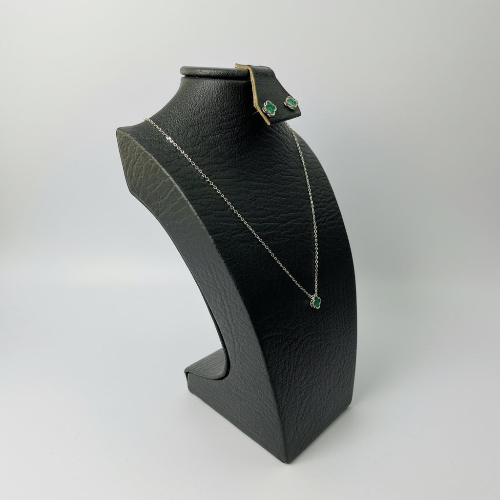 Cadena Plata 925 Italiana con Dije Trébol Verde