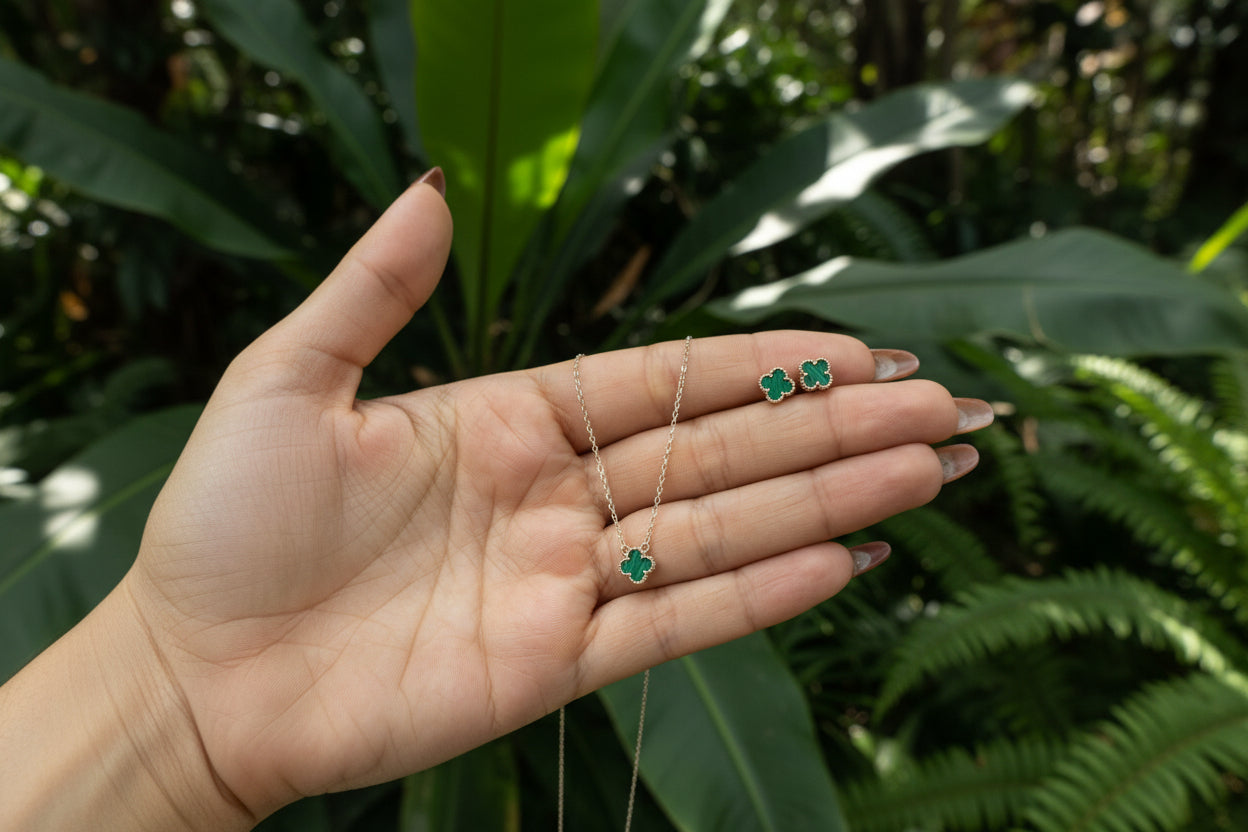 Dije Trébol Verde en Plata 925 Ley Italiana – Alta Joyería