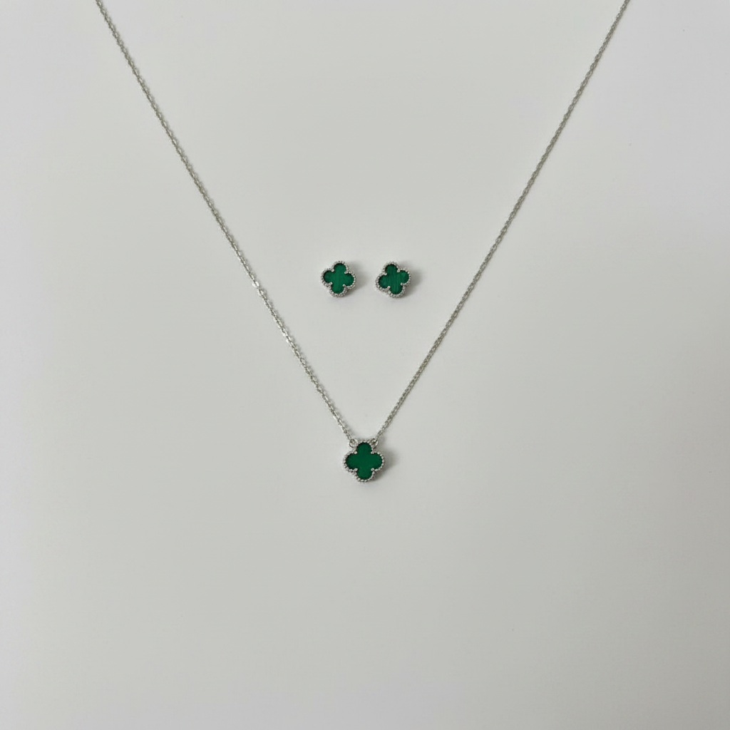 Aretes Trébol Verde Plata 925 Italiana – Diseño Exclusivo