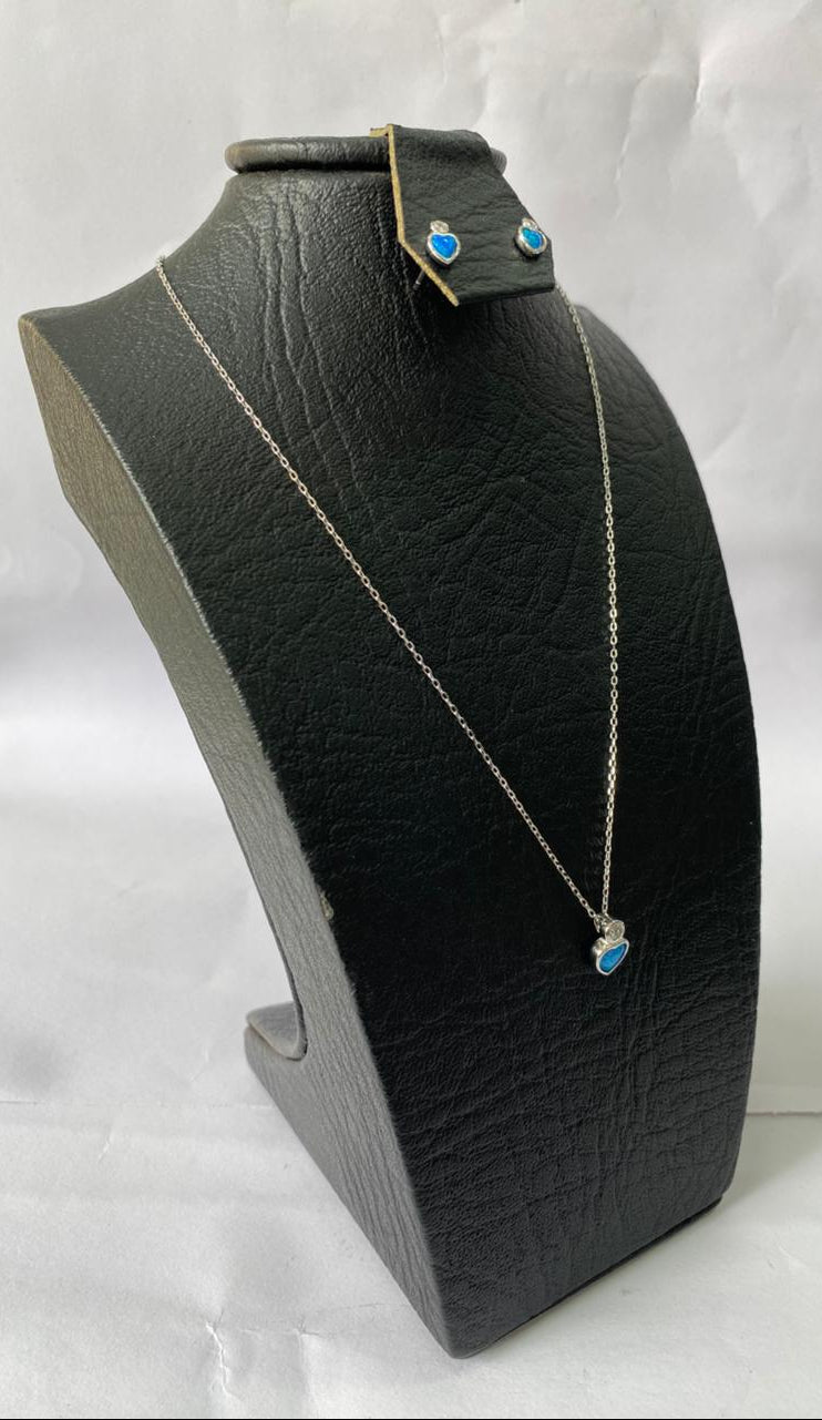 Set Corazón Azul Cielo Solitario | Cadena + Dije + Aretes en Plata 925 Italiana