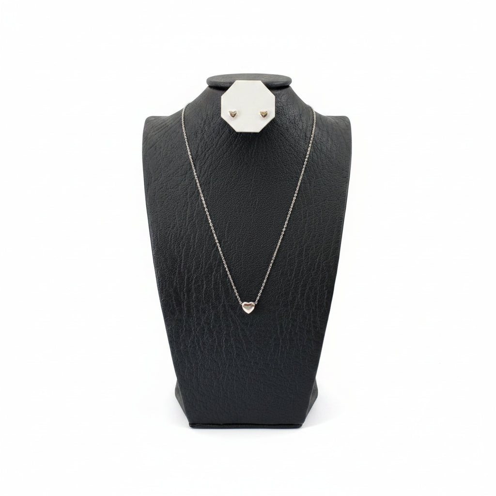 Set Corazones 3D Inflados | Cadena + Dije + Aretes Plata 925 Italiana