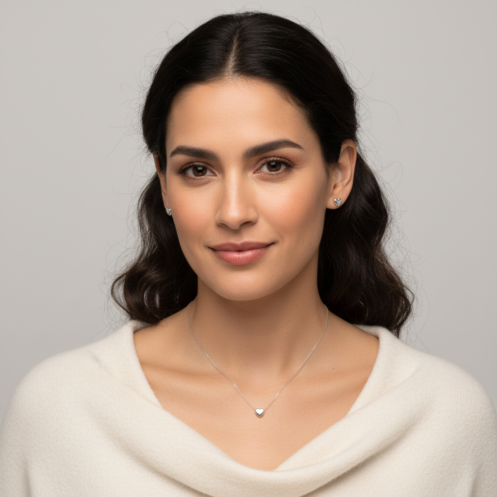 Set Corazones 3D Inflados | Cadena + Dije + Aretes Plata 925 Italiana