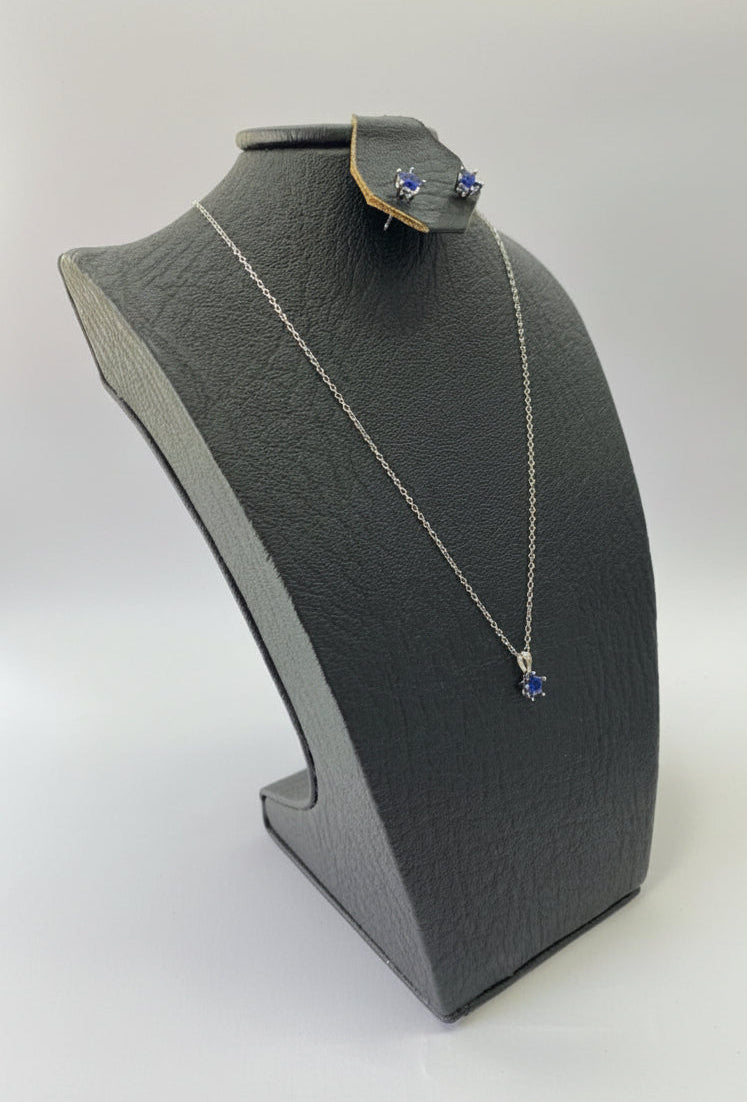 Set Estrella Azul Tallada | Cadena + Dije + Aretes Plata 925 Italiana Acabado Espejo