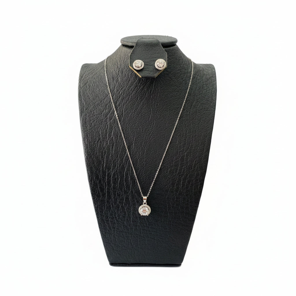 Set Halo Brillo Diamante | Cadena + Dije + Aretes Plata 925 Italiana y Circones Cristal