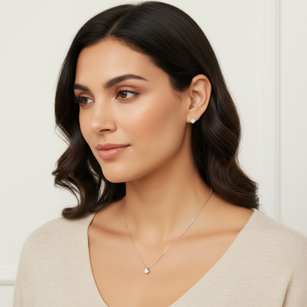 Set Trébol Texturizado en Plata 925 Italiana | Cadena + Dije + Aretes