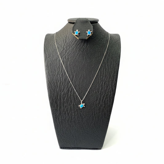 Juego Tortuga Azul Plata 925 — Cadena, Dije y Aretes