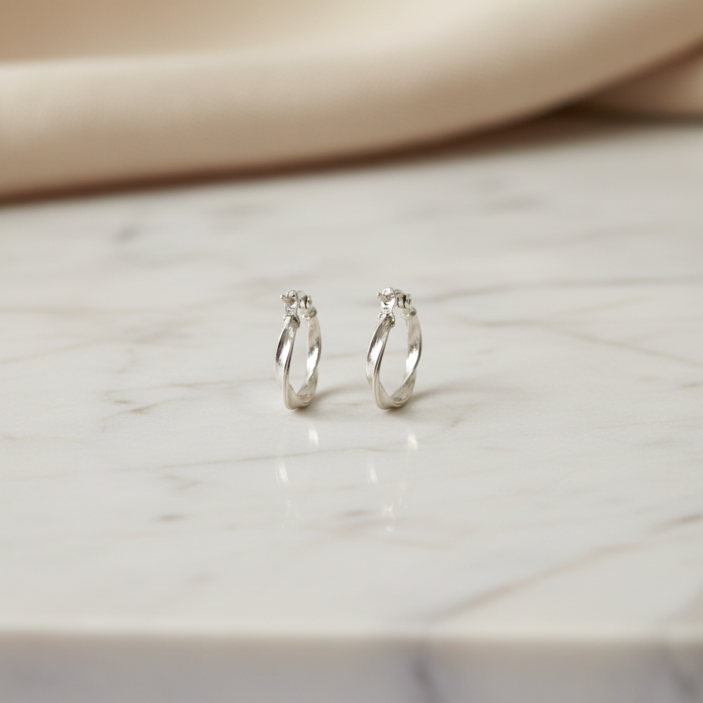 Aretes Plata 925 Pequeños Estilo Espiral para mujer con tamaño de 2 cm