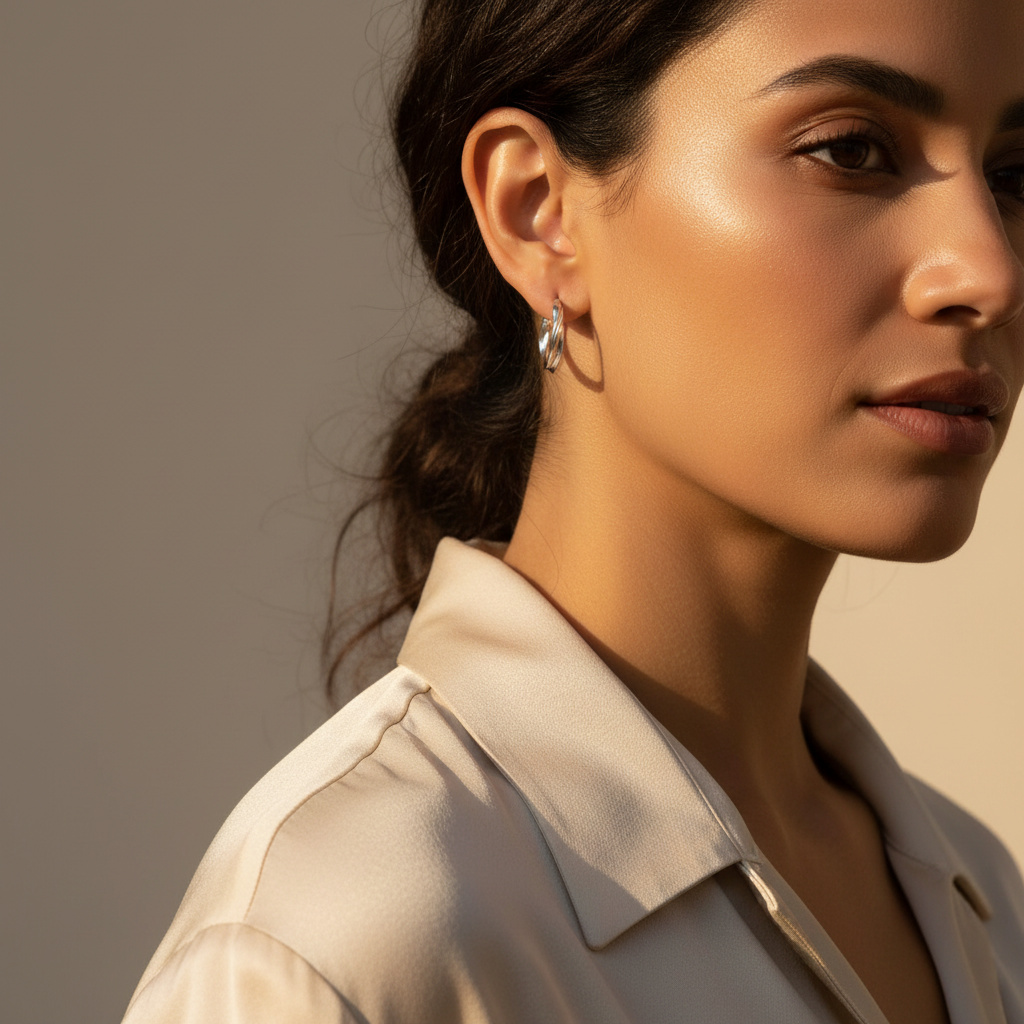 Aretes Plata 925 Pequeños Estilo Espiral para mujer con tamaño de 2 cm