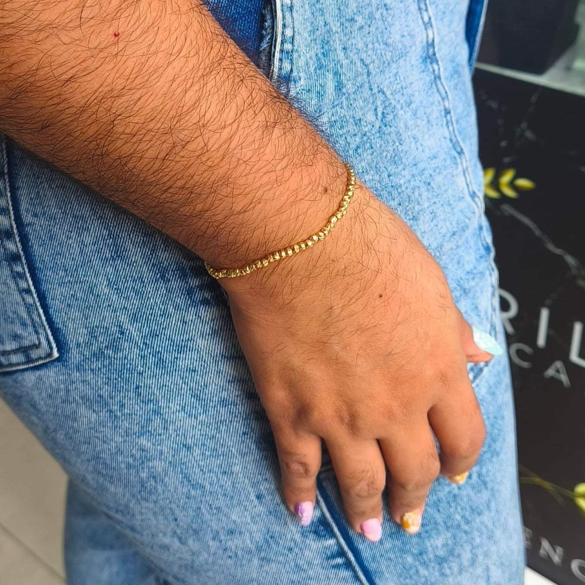 Pulsera de balines de oro 18 kilates para hombre y mujer