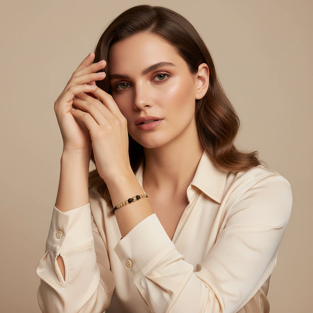 Pulsera de Mujer Oro 18K con Balines Diamantados – Elegancia Artesanal Hecha en Colombia