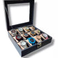 Caja organizadora para 12 relojes con tapa de vidrio templado