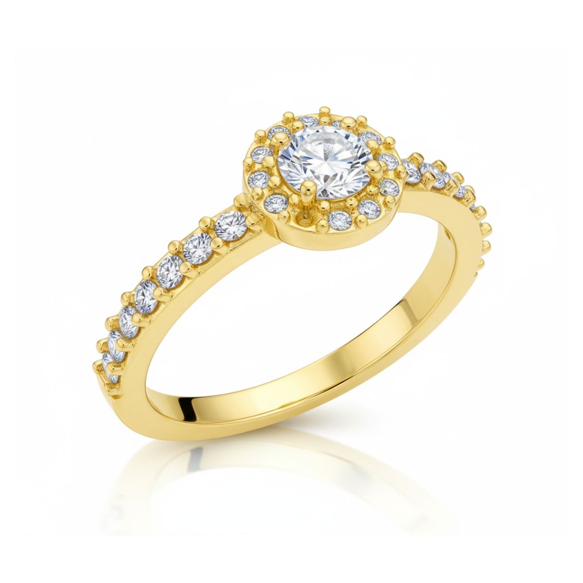 anillo de compromiso oro 18k artesanal con circones cristal Reina