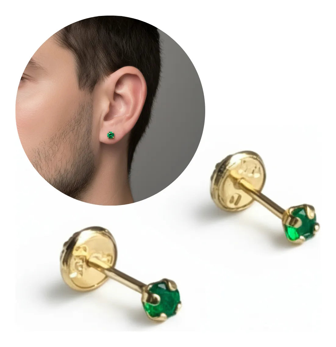 aretes oro laminado 18k tipo esmeralda unisex envío Colombia