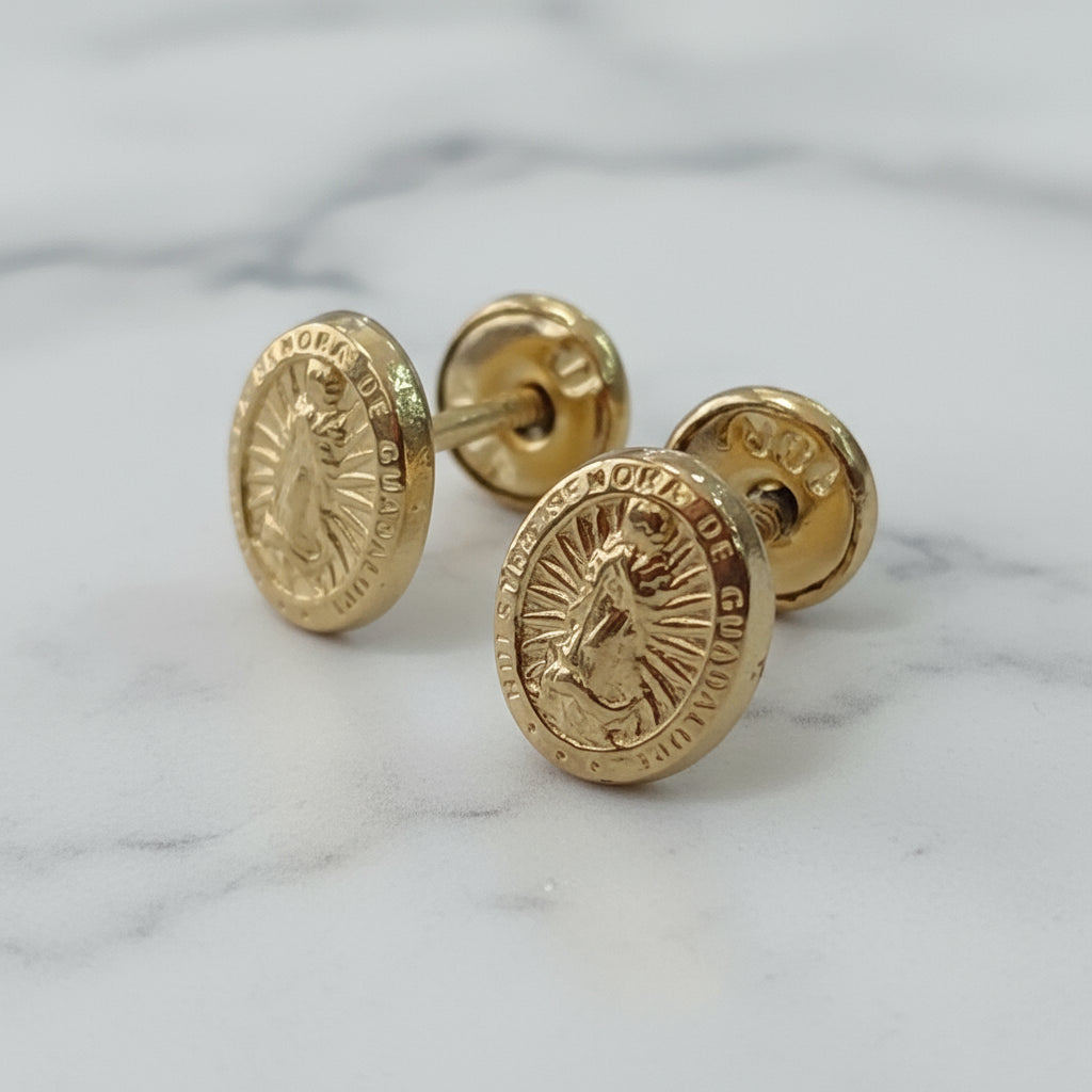 aretes virgen oro laminado 18k antialérgicos pequeños brillo encanto