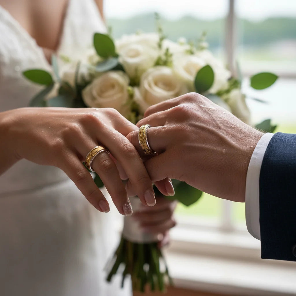 nillos matrimoniales diseño Macarena Hechos en plata 1000 con oro 18k