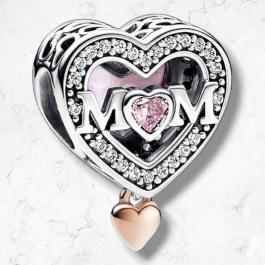 Dije Charm Corazón Mama Plata925 Brillo Encanto