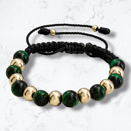 PULSERA BOLAS DE ORO Y ONIX VERDE