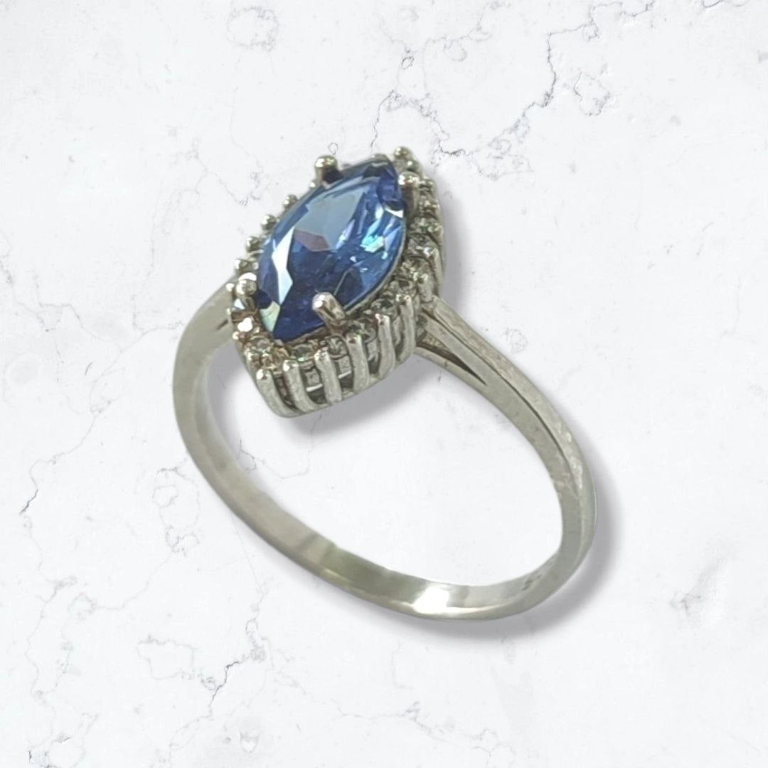 anillo plata925 mujer con piedra azul