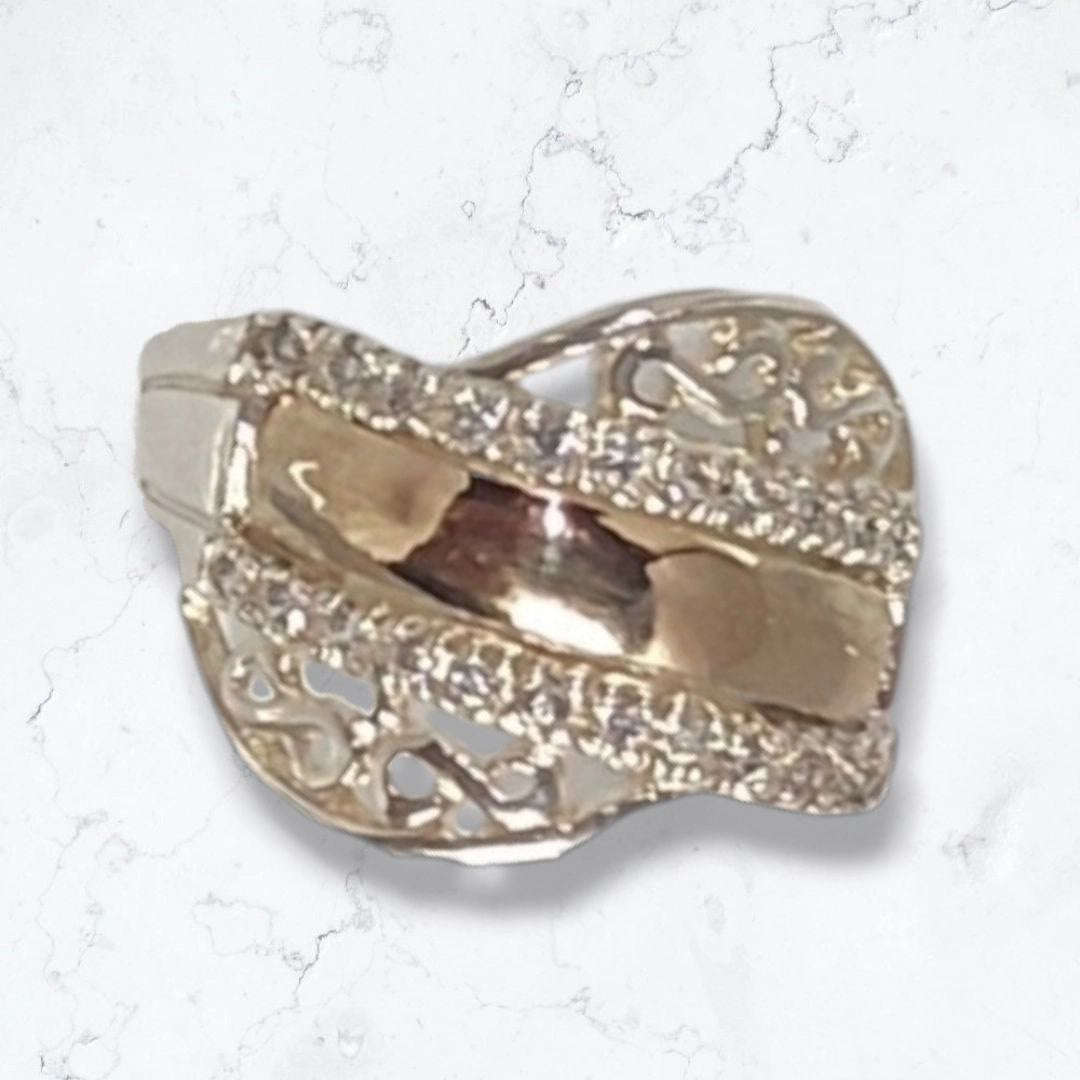 anillo de mujer en oro y plata tejido