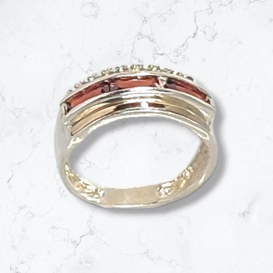 Anillo Oro Plata Mujer Con Circones Rojo