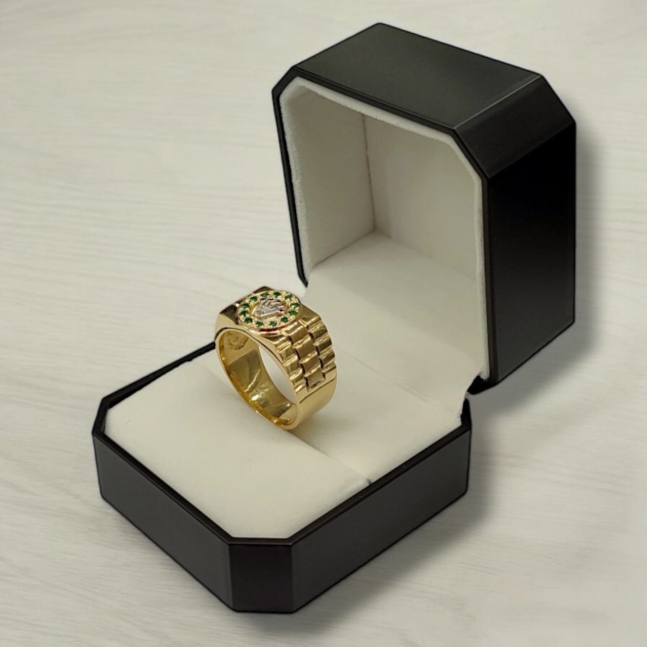 Anillo Oro 18k Corona para Hombre con Circonita