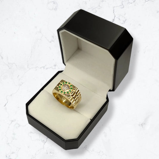 Anillo  Oro 18k Hombre con Circonitas - Inspirado en la Corona de Rolex